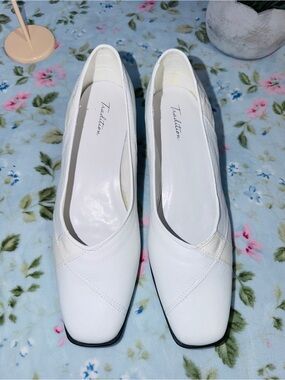 Bridal Patchwork White & Cream Low Heel Pumps Wedding Summer Party Nurse Shoes 👟